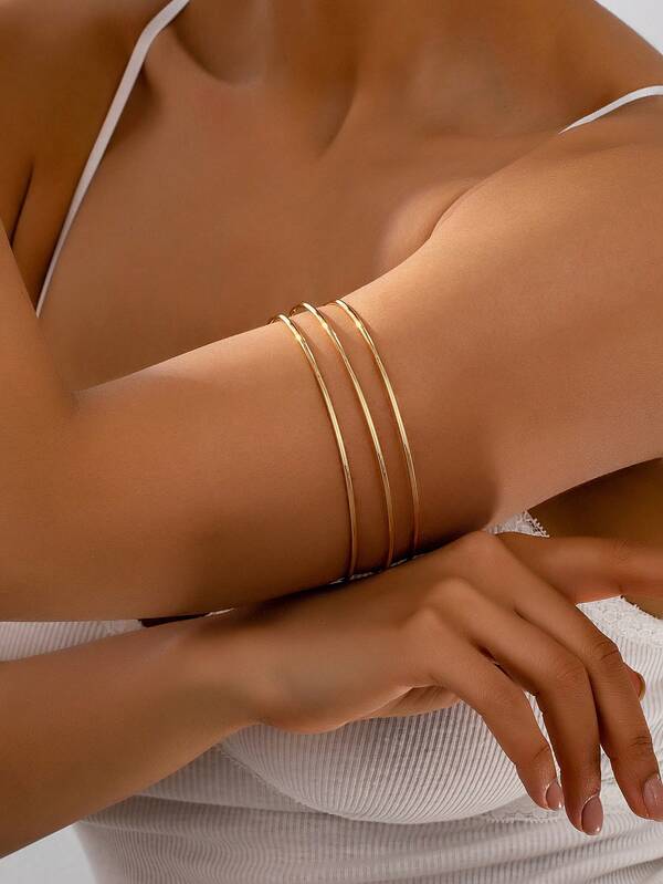 1pc Minimalist Metal Line Decor Arm Cuff Bracelet, Suitable For Daily Wear