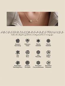 1pc Birthstone Flower DIY Engraved Necklace Pendant, Romantic Flower Bracelet, Customizable Name, Minimalist Daily Style, Keychain, Includes Gift Box, Suitable For Valentine's Day, Birthday, Mother's Day, Everyday Gift - Style 1 - View 3