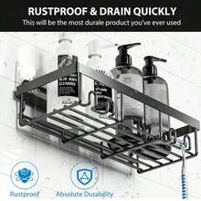 1/2 PC Premium Aluminum Shower Caddy – Rust-Proof Wall Mounted Bathroom Organizer With Towel Hook & Bar, Space-Saving Adhesive Shower Shelf – Diamond-Free Design For Modern Bathroom & Kitchen Storage - Dark Gray 2pcs - View 8