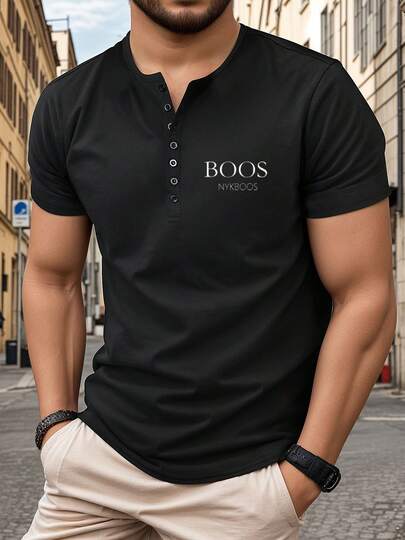 Dopasowana koszula z krótkim rękawem Henley, modna na lato