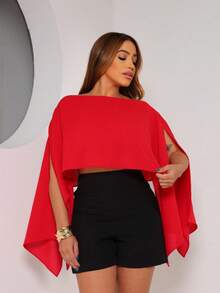 Boho Chic Blouse With Inner Bandeau Top - Women's Multi-Way Cape - 紅色 - 查看 3