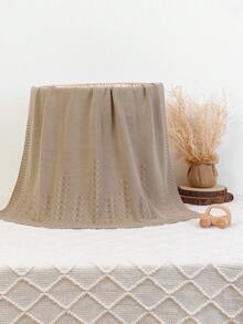 1件婴儿针织纯色毯，小叶子图案，婴儿盖毯，儿童毯，简约风格，四季皆宜 - 卡其色 - 查看 5