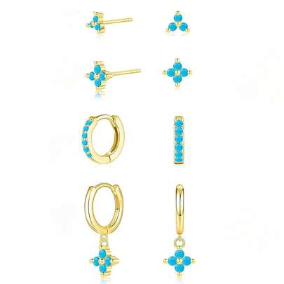 Thick Gold Chunky Huggie Hoop Earrings For Women, Hypoallergenic Small Sterling Silver Cartilage Hoops Stacks, 14K Gold Plated Lightweight Dainty Jewelry Set For Multiple Piercings 6/8/10/12mm{Inchcolor_nameinch:InchGold-Blueturquoiseinch}