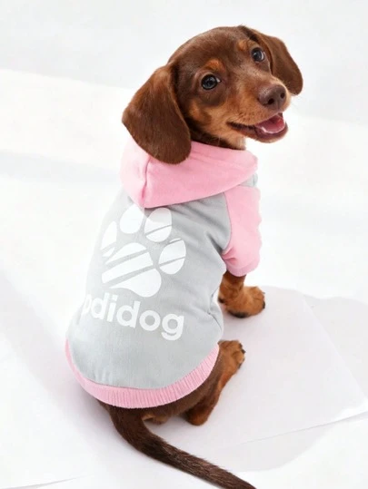 LUCKIE LABO 1pc Colorblock Paw Print Cat & Dog Polyester Hoodie, Anti-Flea, Reduce Shedding, Warm & Breathable, Suitable For Indoor & Outdoor Pets