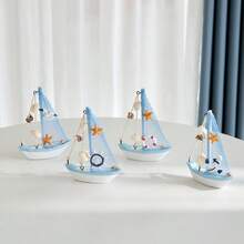 1件航海贝壳裂纹帆船装饰品，创意木制帆船模型摆件，工艺装饰船，装饰配件，桌面摆件，卧室、书房、客厅家居装饰，节日礼物 - 彩色 - 查看 7