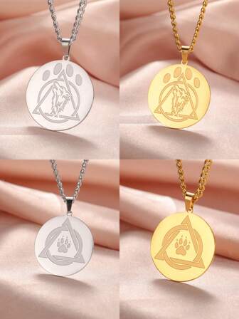 1pc Men's Stainless Steel Corrosion-Resistant Wolf Head Claw Print Necklace, High-End Neck Accessory, Gift For Friends, Anniversary, Jewelry