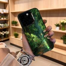 Funda para telefono de estilo natural verde con estampado de bosque tropical y texto CASENO para uso diario en entornos urbanos y naturales Aplicable a los teléfonos de la serie Apple y Galaxy - Blanco - Ver 4