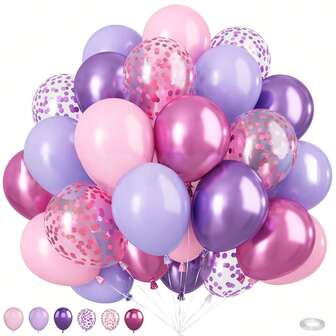 50pcs Pink & Purple Balloons, Pink White, Metallic Purple & Pink Latex Balloons, Suitable For Wedding, Birthday, Valentine's Day, Princess Party, Anniversary, Gender Reveal, Summer Gathering, Indoor & Outdoor Decor, Home Decor, Room Decor, Halloween Decor, Christmas Decor