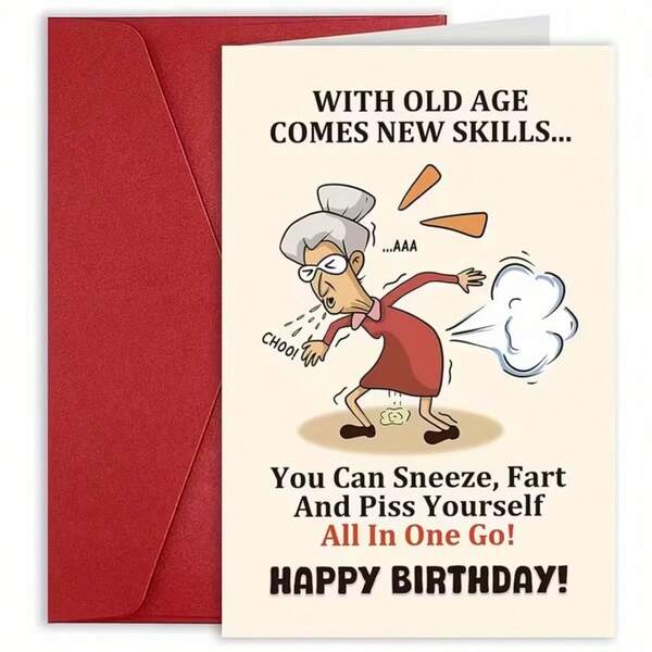 1pc, Funny Rude Birthday Card For Woman With Old Age Comes New Skills, Funny Getting Older Card For Friends Bestie Family, Gag 50th 60th 70th 80th 90th Birthday Gift, Happy Birthday Card