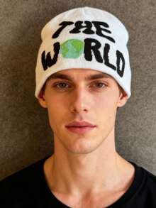 1pc These Men's Knit Beanies With "THE WORLD" Lettering And Earth Graphic Come In Multiple Colors, Offering A Stylish And Warm Design, Making Them Ideal Fashion-Forward Winter Headwear - Multicolor - View 8