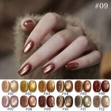 10ML/piezas Esmalte de uñas de gel con efecto de ojos de gato, con ramas reales y hojas de jade, en colores otoñales e invernales, con destellos y puntas francesas negras, ideal para decoración de uñas en Navidad, Halloween y otros diseños en rojo, rosa - Multicolor - Ver 3