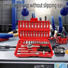 46pcs Manual Tool Set, Automotive Repair Tool Kit, Workshop Socket Mechanic Tool Box, Suitable For Home Use Ratchet Screwdriver Set - Multicolor - View 1
