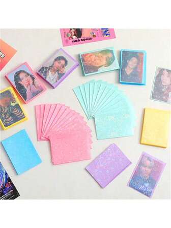 Laser Star Photocard Sleeves Ultra Thick Sleeves Idol Photo Cards Protector Trading Cards Shield Cover Newest Laser Heart Postcards Card Sleeves (Unsealable)