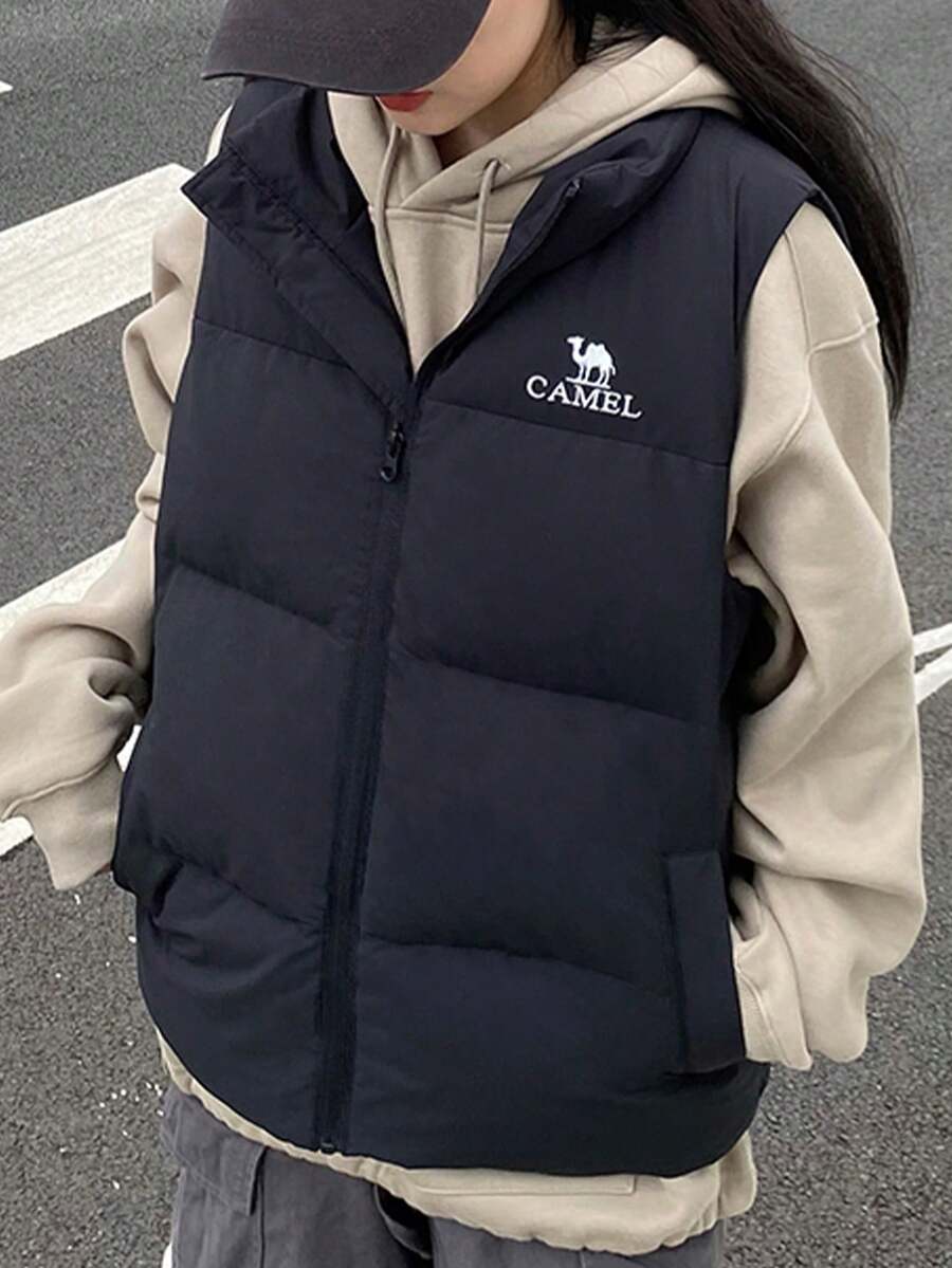 CAMEL CROWN Women's Down Vest, Autumn And Winter Warm White Short Down-Filled Vest, Casual Jacket - Phantom Black - View 1