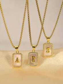 MECYLIFE 1 pieza Collar de cadena Rolo de acero inoxidable, collar de mujer con colgante de letra con incrustación de concha blanca personalizada