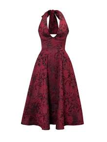 Đầm hai dây hở lưng gợi cảm Unadoll dành cho nữ, chất liệu vải jacquard 3D, kiểu dáng thanh lịch, phù hợp cho dạ hội, hẹn hò, lễ khai giảng, tiệc cocktail, đám cưới, Giáng sinh, Lễ Tạ ơn và các dịp khác trong kỳ nghỉ hè. - Đỏ và đen - Xem 4