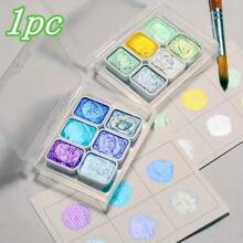 1 Piece - Professional Art Use - 6 Colors Pearl Luster Watercolor Mini Painting Palette, Suitable For Chinese Painting, Thangka, Calligraph - Compact Solid Transparent Storage Box - Ideal For Travel And Daily Use - Perfect Easter, Day Of The Dead, Halloween, Thanksgiving, Christmas, Autumn And Back To School Gifts, Versatile Supplies - one-size - View 1
