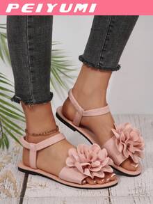 PEIYUMI Women's Sandals, Summer Beach Flower Decor Sandals, Elastic Stretch Band Design, Easy To Carry - Pink - View 6