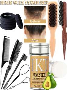 ikt Hair Wax Stick Styling Set With Edge Brush, Rat Tail Comb, Boar Hair Brush, Loop Hair Tools & Elastic Hair Bands For Slick Bun, Edge Control, Flyaways & Daily Hair Styling