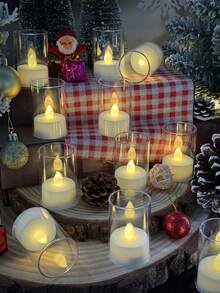 6/12/24pcs Flameless Candle Lights With Timer/Remote Control, LED Tea Lights, Battery Powered, Timed Flameless Votive Candles, Suitable For Home, Wedding, Party, Halloween, Christmas, Dining Table, Holiday Centerpiece Decor - 白色 - 查看 4