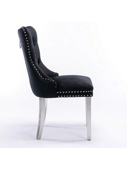 Furniture, Nikki Moderne Collection, High End Upholstered Solid Wood Contemporary Dining Stoel Chrome Stainless Steel Legs Nail Ornament, Set Of 2, Grijs Chrome, DE1701GY view 4