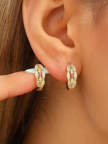 1对时尚女士首饰，镀铜微镶钻石耳环，低过敏性耳钉，女士佩戴 - 耳扣 - 查看 7