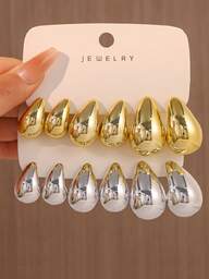 6 pièces-12 pièces Ensemble de boucles d'oreilles à conception de goutte d'eau léger pour le port quotidien des femmes