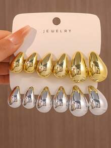 6pcs-12pcs Lightweight Water Drop Design Earrings Set For Women Daily Wear - Large, Medium and Small Teardrop Earrings - View 1