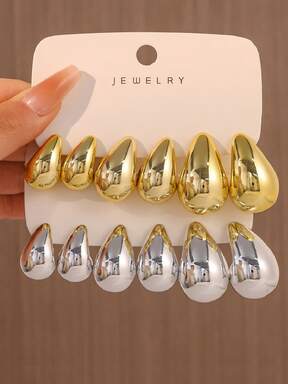 6 pièces-12 pièces Ensemble de boucles d'oreilles à conception de goutte d'eau léger pour le port quotidien des femmes