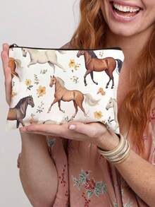 Bolsa de maquillaje con estilo ecuestre - Regalo perfecto para amantes de los caballos, diseño de caballos y flores, de poliéster, ideal para viajes y aventuras al aire libre, para chicas que aman los caballos, herradura, negocios, fitness. Bolsa de maquillaje, neceser, bolsa de aseo, bolsa de viaje, artículos esenciales para cruceros y vacaciones para hombres y mujeres - Multicolor - Ver 4