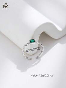 SYMFNY 925 Sterling Silver Green Square Cubic Zirconia Chain Link Adjustable Open Ring, Fashionable & Elegant Jewelry Gift For Women