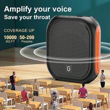 JYX amplificador de voz para el profesor con auriculares con micrófono con cable y la cintura, recargable sistema PA Soporte MP3, AUX in, REC para la enseñanza, reunión, presentación - Negro - Ver 8