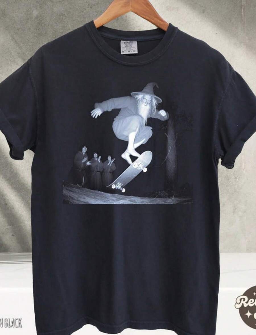 Wizard Skatebaording Tshirt, Vintage Meme Tshirt, Oddly Specific Tshirt - 黑色 - 查看 1