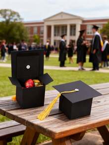 50/15pcs/1pc Graduation Cap Candy Box, Graduation Party Supplies 2025 Graduation Gift Candy Box Suitable For Graduation Party Gifts - Black Box + Yellow Rope - View 7