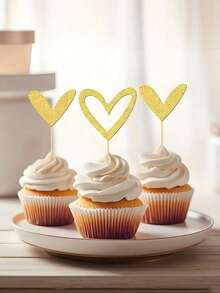 24个闪亮爱心纸杯蛋糕装饰插牌，闪亮设计 | 适用于情人节、婚礼、订婚和生日蛋糕装饰 - 彩色 - 查看 4