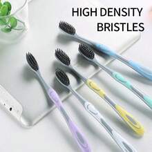 5/10支装手动牙刷，竹炭软毛，温和清洁口腔，适合成人家庭使用 - 彩色 - 查看 4