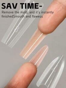 240 piezas Formas de uñas duales de sándwich originales en forma de almendra con líneas guía de 15 tamaños, molde superior e inferior para extensiones de uñas de gel constructor - transparente - Ver 6