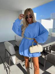 여성용 스탠다드 사이즈 솔리드 컬러 캐주얼 루즈 스웨트셔츠 벨트 없는 원피스