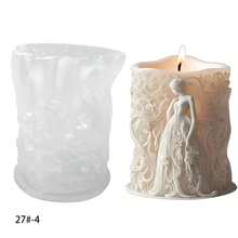 Molde de silicone para vela cilíndrica com estampa de casal abraçando a noiva e rosas para o Dia dos Namorados (1 unidade). - Branco - Ver 11