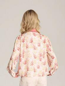 Simple Retro Women's Autumn And Winter Collision Doll Collar Full Width Printing Apricot Elegant Retro Temperament Loose Long-Sleeved Casual Shirt