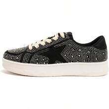 Niluber Star Sneakers For Women Low Top Cushioned White Gold Sliver Leopard Platform Sneakers Lace Up Red Glitter Platform Party ShoesChristmas - 黑色水鑽 - 查看 4