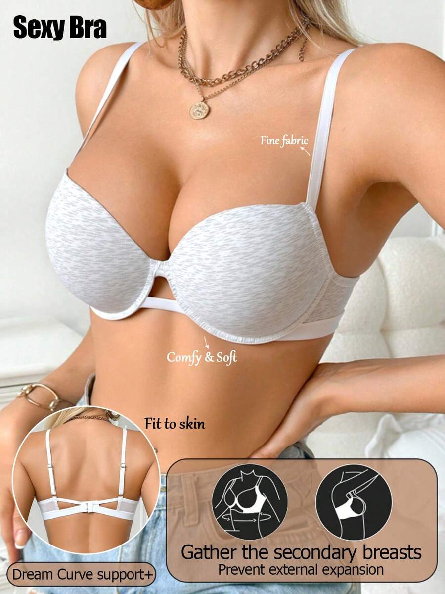Comfortable Minimalist Racerback Bra, Seamless Sexy Deep V Knit Women's Lingerie, French Romantic Elegant Wireless Casual Versatile Non-Sagging