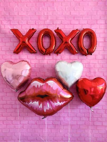 8 piezas de globos con forma de labios grandes, globos de letras XOXO rojas de 16", globos de corazón de papel de aluminio de 18", adecuados para decoración de fiesta de cumpleaños, compromiso, aniversario, Día de San Valentín