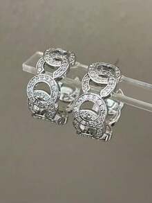 1 Pair Fashion Rhinestone Hollow OC Letter 925 Silver Needle Earrings, Elegant Goddess Everyday Accessory, Suitable As Party/Event Gift