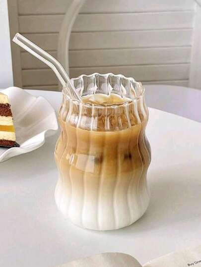 1Pc,Coffee Glass Mug With Vertical Stripes/Line Patterns,550ml Glass Coffee Cup (Without Straw) For Home Use, Suitable For Women, Drinking Beverage Milk Tea Cup,For Home And Office Use In Iced Coffee, Juice, Beverages And Milk,Halloween, Christmas Parties, Festival Supplies,Wedding Decoration,Xmas Decoration,Birthday Decoration,Birthday Gift,Christmas Table Decorations,Christmas,Christmas Decorations,Christ
