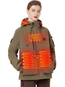 Chaquetas calentadas para mujer con batería de 10000 mAh, chamarra calentado para mujer, impermeable, resistente al viento, con capucha para exteriores - Caqui - Ver 4