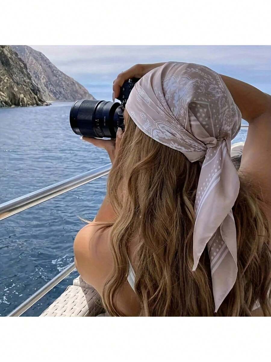 Bohemian Style Paisley Print Women's Scarf - Lightweight And Washable, Suitable Daily Wear, Vacation Accessories, Travel, And Outdoor Scenery - Hoa trống lưng nâu - Xem 1