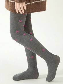4 Pairs Girls' Heart & Bow Print Tight Leggings, High Density Knit, All Season - Multicolor - View 6