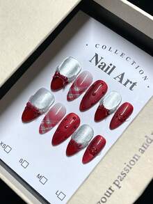 10片/包 - 红色奢华猫眼仿珍珠腮红猫爪手工美甲装饰指甲贴片 - 紅色 - 查看 3