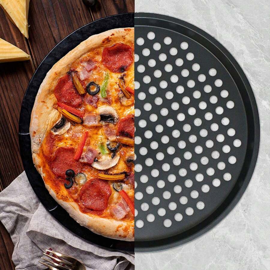 3-Piece Carbon Steel Pizza Pan Set (9"+11"+12") - Non-Stick & Vented For Home Baking | North America - Black - View 1